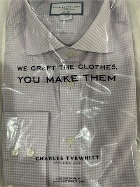 Charles Tyrwhitt Lilac Check Gingham Dress Shirt 15.5/34 Classic Fit NWT